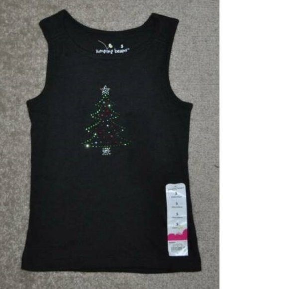 *Christmas Tank Top sz 4 Black Studded Christmas Tree Crew Ribbed Girls - Picture 1 of 3